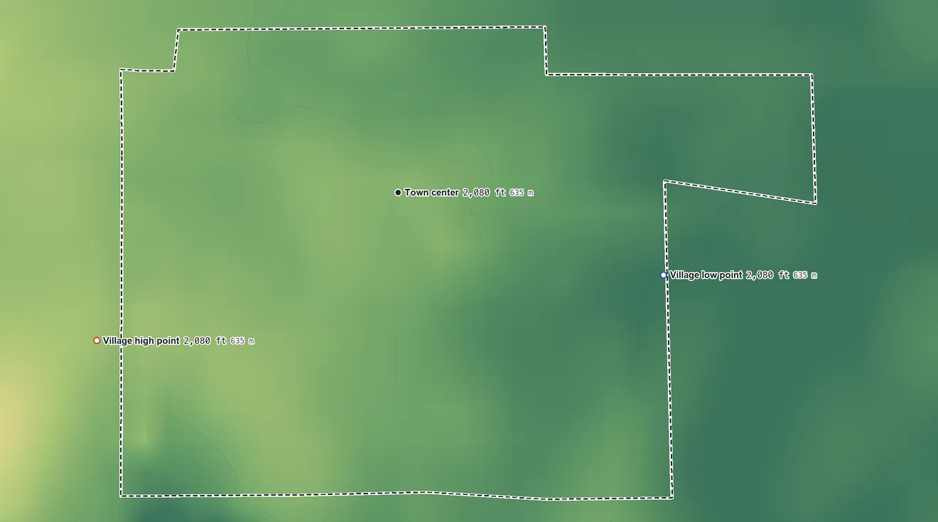 Topographic elevation map of Norman, Nebraska, shaded from 2,080 ft on the east side to 2,080 ft on the southwest side