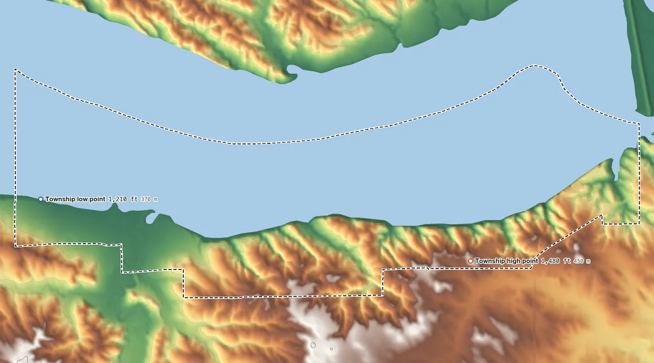 Topographic elevation map of North Frankfort Township, Nebraska, shaded from 1,210 ft on the west side to 1,480 ft on the east side