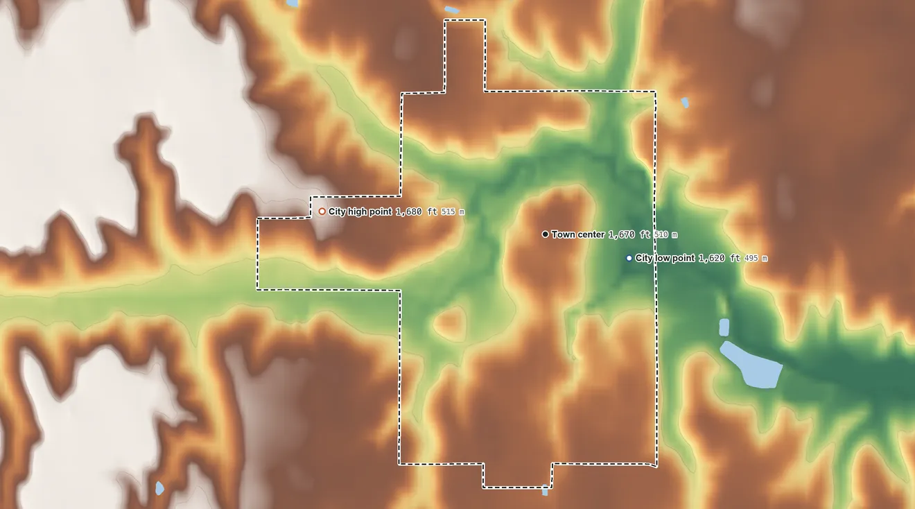 Topographic elevation map of Osceola, Nebraska, shaded from 1,620 ft on the east side to 1,680 ft on the west side