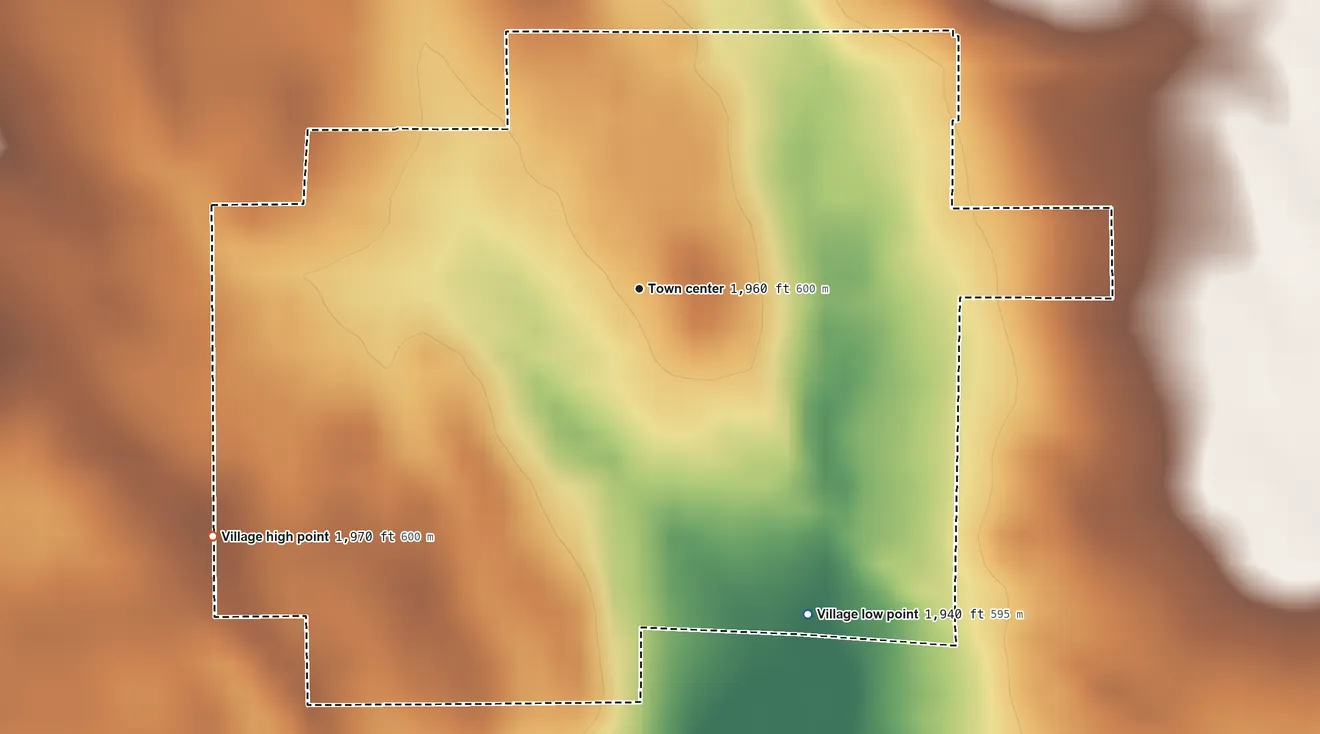 Topographic elevation map of Page, Nebraska, shaded from 1,940 ft on the southeast side to 1,970 ft on the southwest side