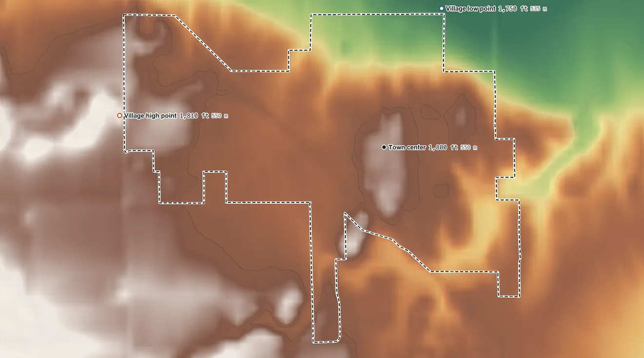 Topographic elevation map of Palmer, Nebraska, shaded from 1,750 ft on the northeast side to 1,810 ft on the west side