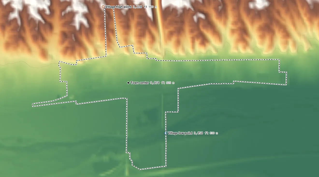 Topographic elevation map of Paxton, Nebraska, shaded from 3,050 ft on the southeast side to 3,220 ft on the north side