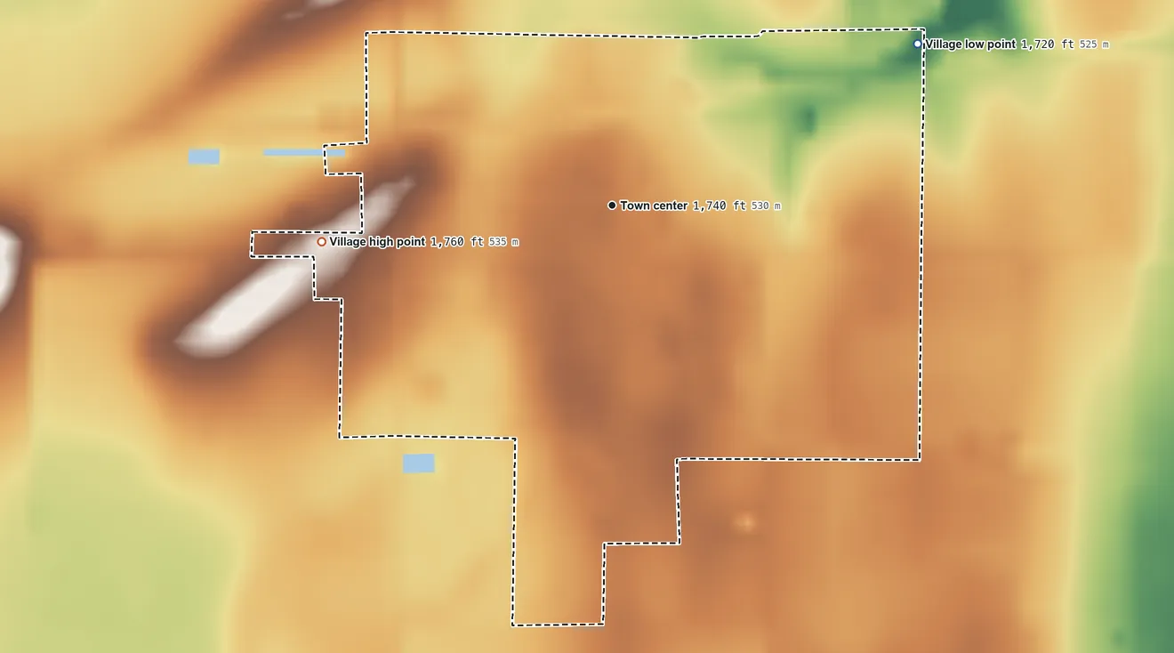 Topographic elevation map of Polk, Nebraska, shaded from 1,720 ft on the northeast side to 1,760 ft on the west side