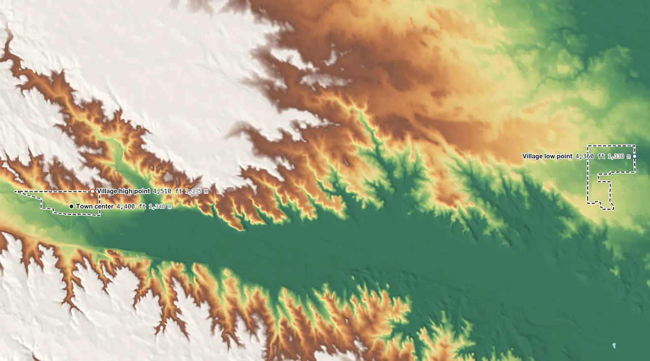 Topographic elevation map of Potter, Nebraska, shaded from 4,360 ft on the east side to 4,510 ft near the middle