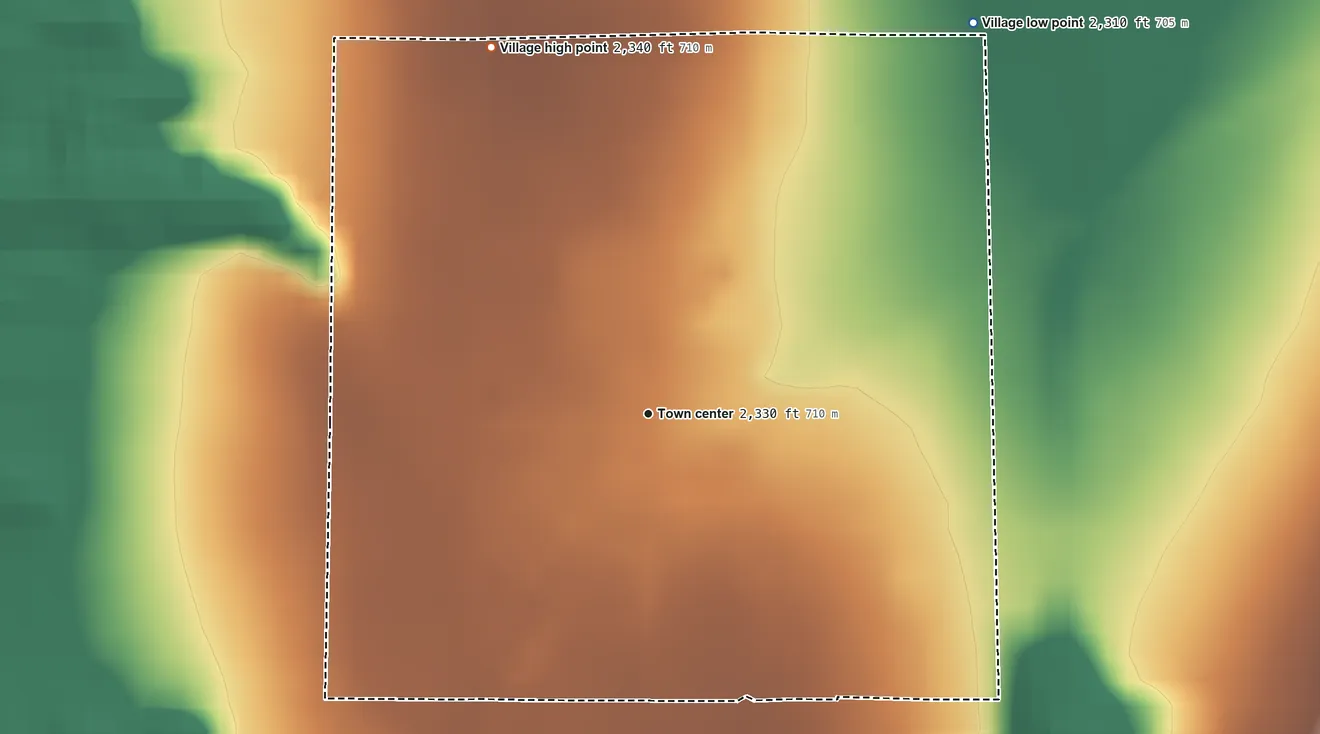 Topographic elevation map of Ragan, Nebraska, shaded from 2,310 ft on the northeast side to 2,340 ft on the northwest side