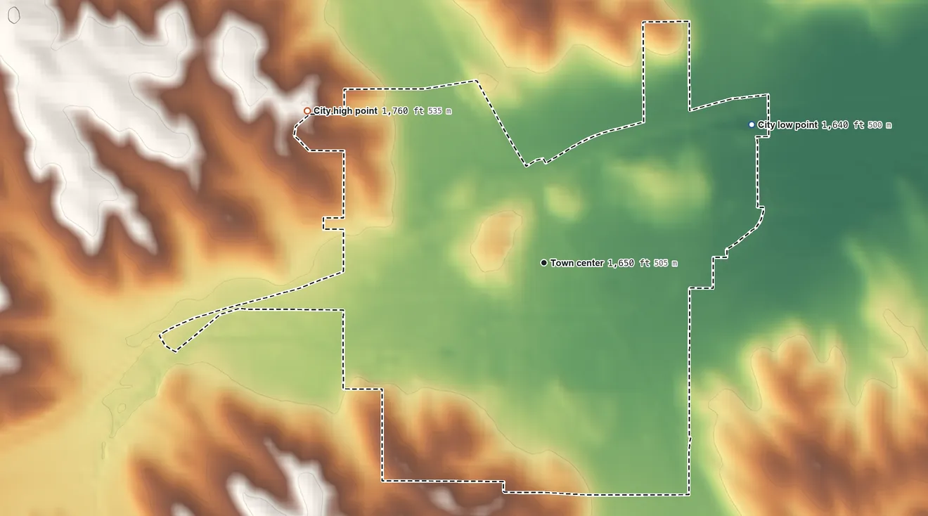 Topographic elevation map of Randolph, Nebraska, shaded from 1,640 ft on the northeast side to 1,760 ft on the northwest side