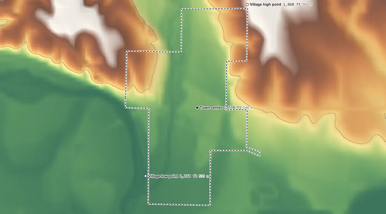 Topographic elevation map of Riverton, Nebraska, shaded from 1,760 ft on the southwest side to 1,860 ft on the northeast side