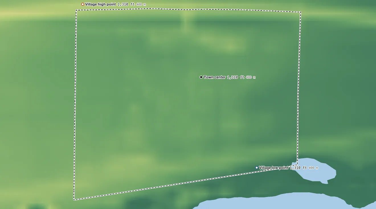 Topographic elevation map of Rogers, Nebraska, shaded from 1,310 ft on the southeast side to 1,310 ft on the northwest side