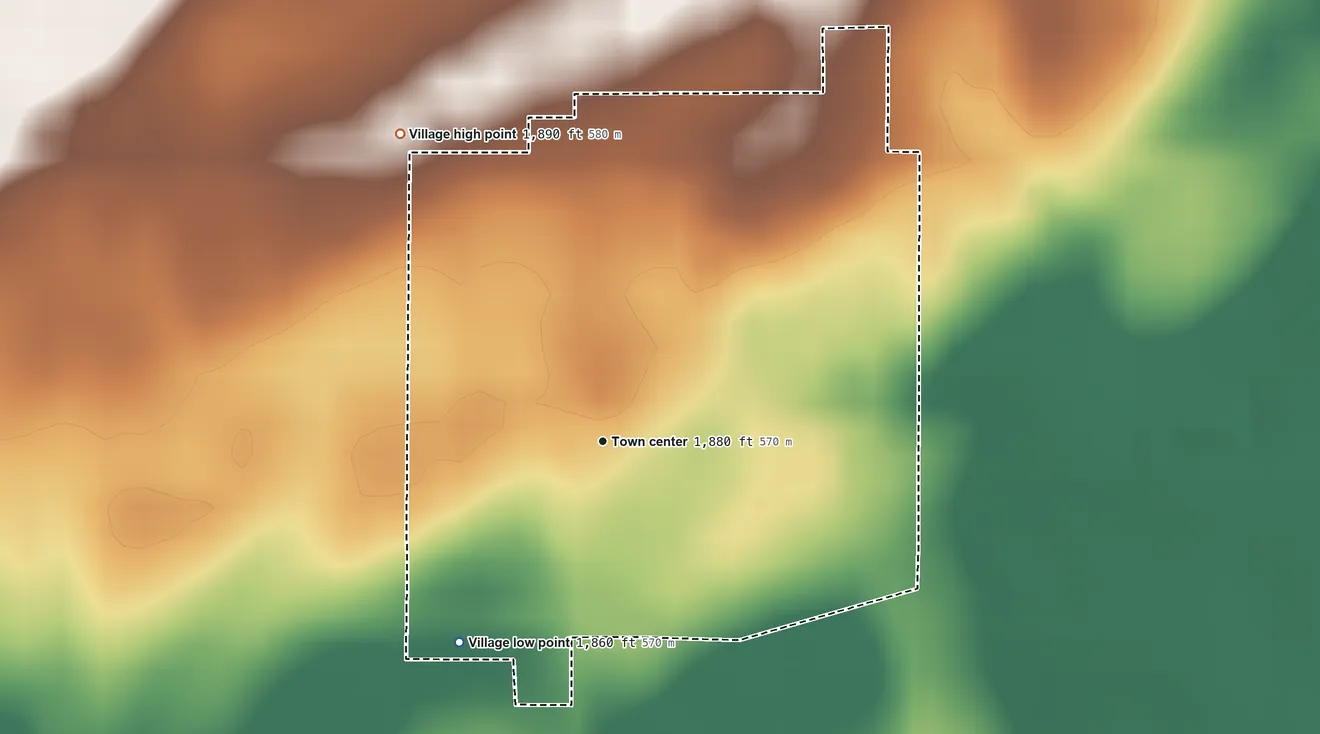 Topographic elevation map of Royal, Nebraska, shaded from 1,860 ft on the southwest side to 1,890 ft on the northwest side