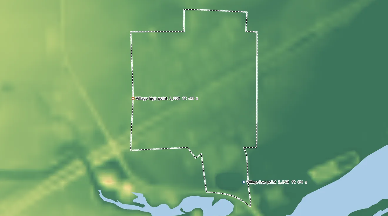 Topographic elevation map of Silver Creek, Nebraska, shaded from 1,540 ft on the south side to 1,550 ft on the west side