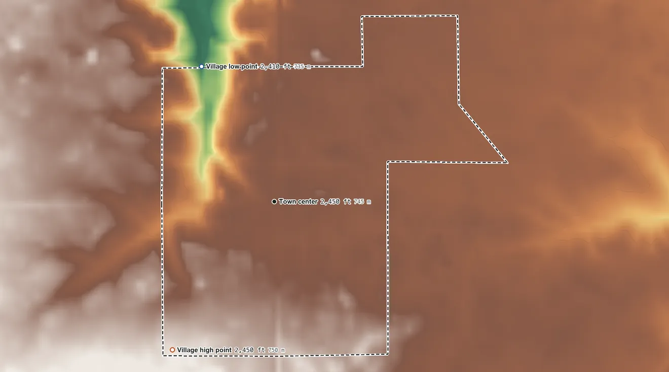 Topographic elevation map of Springview, Nebraska, shaded from 2,410 ft on the northwest side to 2,450 ft on the southwest side