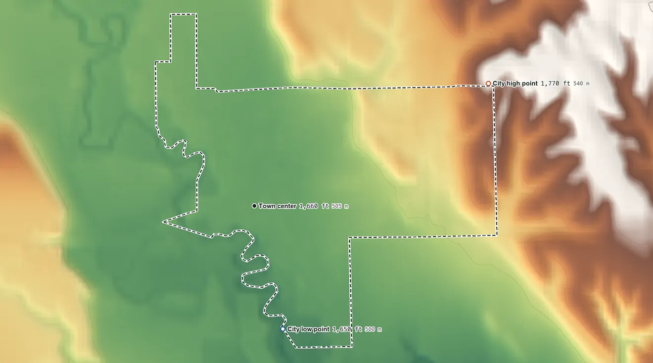 Topographic elevation map of St. Edward, Nebraska, shaded from 1,650 ft on the south side to 1,770 ft on the northeast side