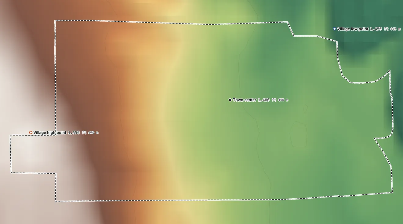 Topographic elevation map of Staplehurst, Nebraska, shaded from 1,470 ft on the northeast side to 1,550 ft on the west side