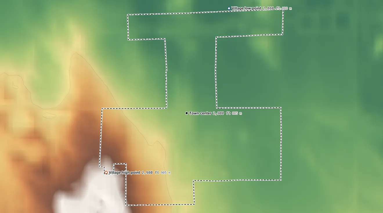 Topographic elevation map of Stapleton, Nebraska, shaded from 2,880 ft on the north side to 2,980 ft on the southwest side
