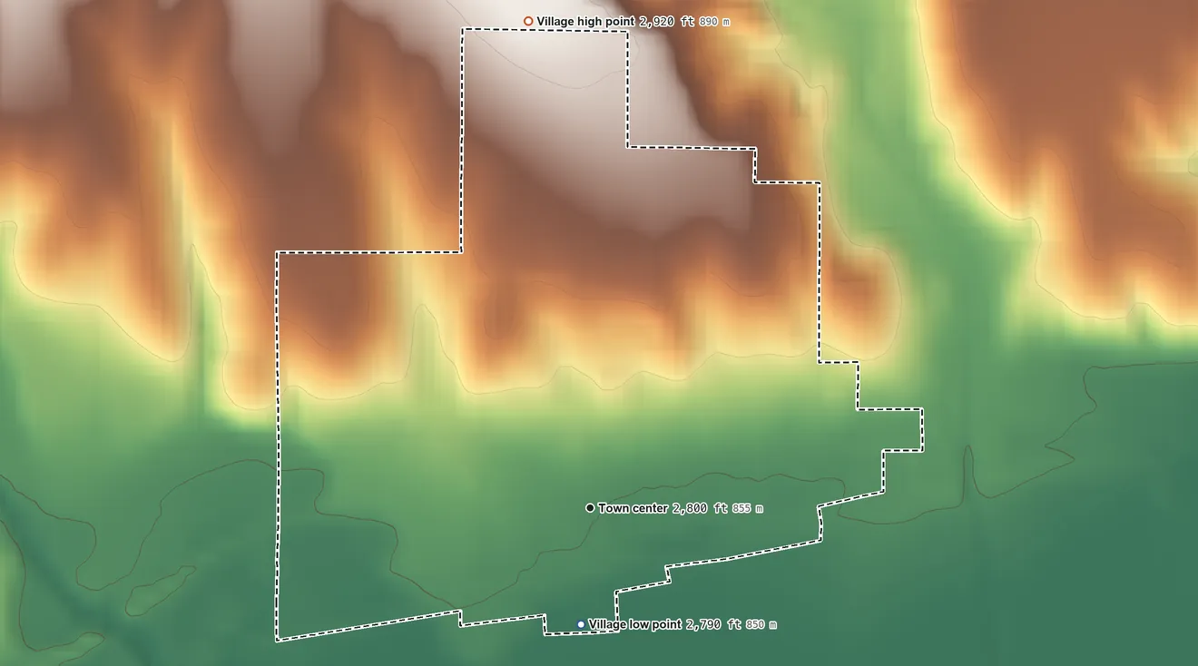 Topographic elevation map of Stratton, Nebraska, shaded from 2,790 ft on the south side to 2,920 ft on the north side