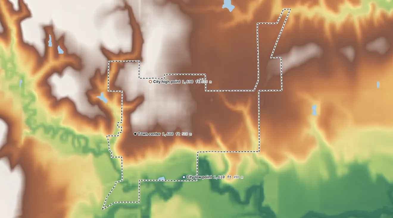 Topographic elevation map of Stromsburg, Nebraska, shaded from 1,610 ft on the southeast side to 1,690 ft on the north side