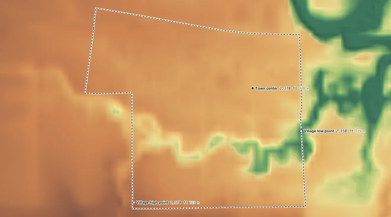 Topographic elevation map of Sumner, Nebraska, shaded from 2,350 ft on the southeast side to 2,370 ft on the southwest side