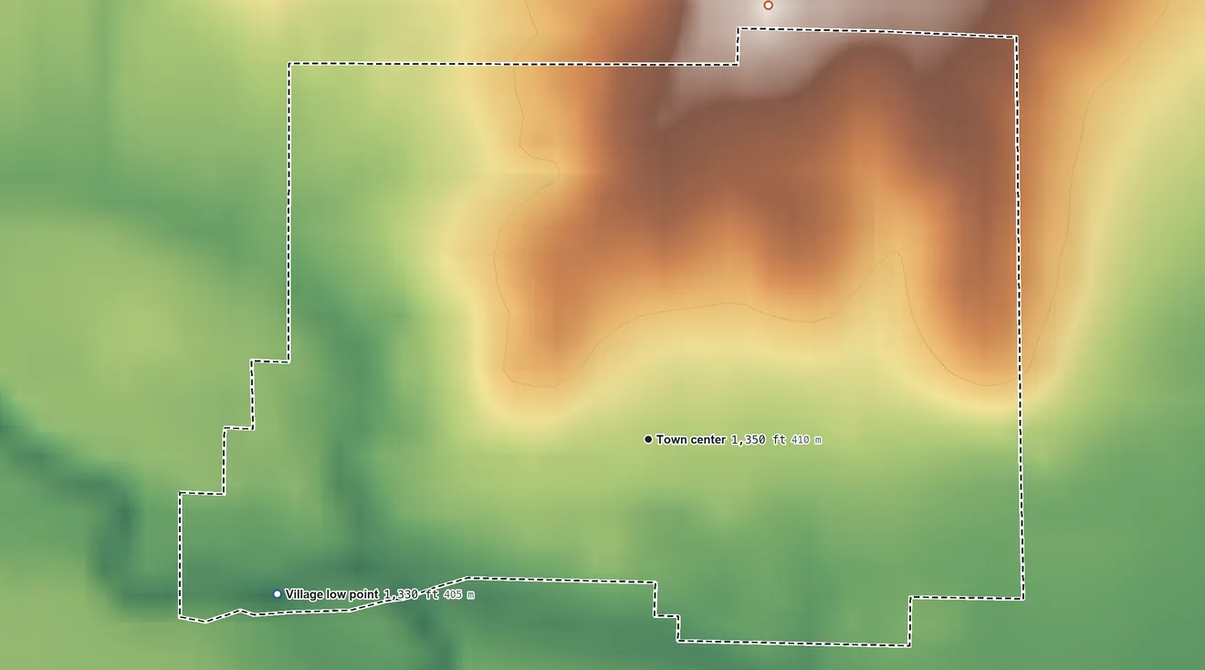 Topographic elevation map of Swanton, Nebraska, shaded from 1,330 ft on the southwest side to 1,390 ft on the north side