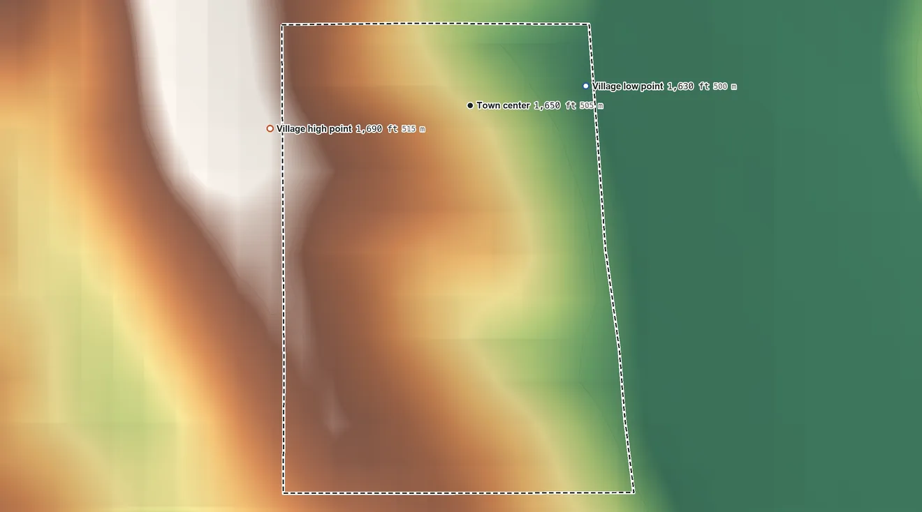Topographic elevation map of Tarnov, Nebraska, shaded from 1,630 ft on the east side to 1,690 ft on the west side