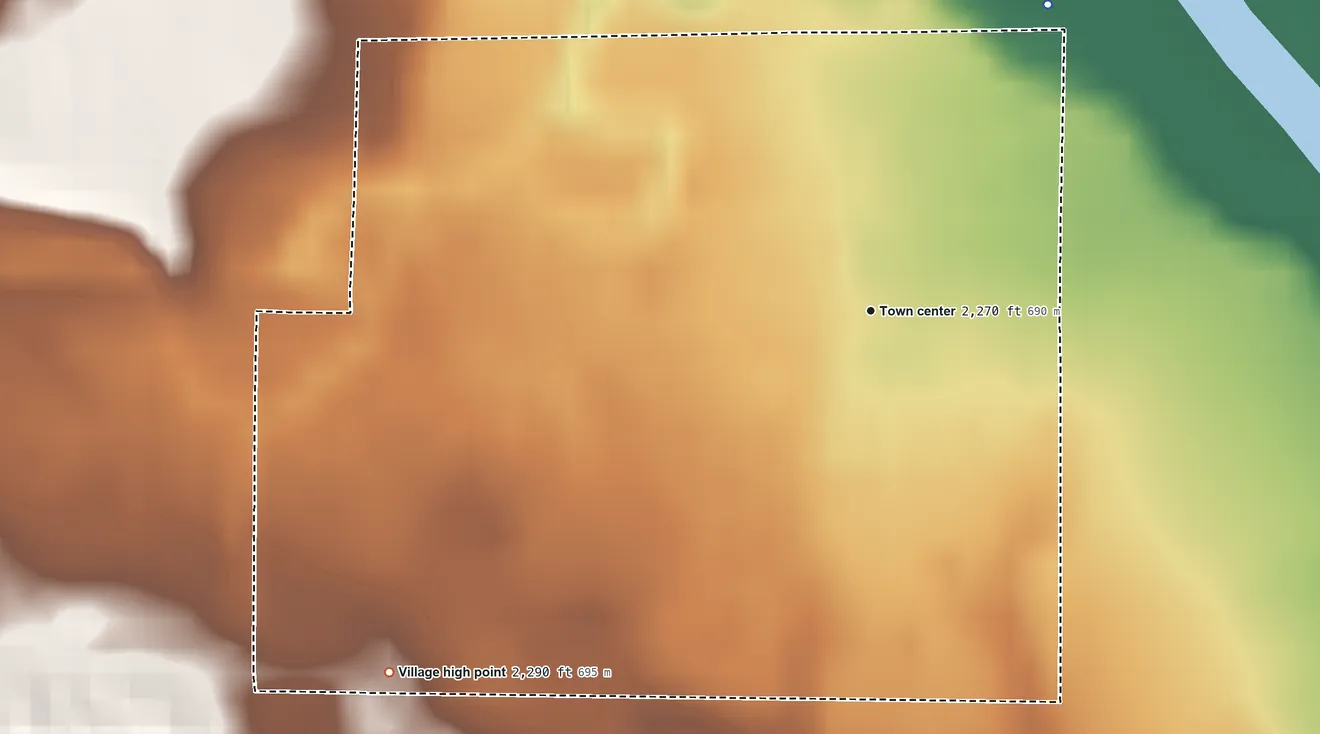 Topographic elevation map of Taylor, Nebraska, shaded from 2,250 ft on the northeast side to 2,290 ft on the southwest side