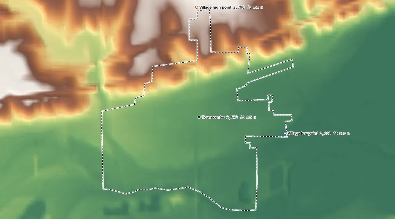 Topographic elevation map of Trenton, Nebraska, shaded from 2,660 ft on the east side to 2,790 ft on the north side