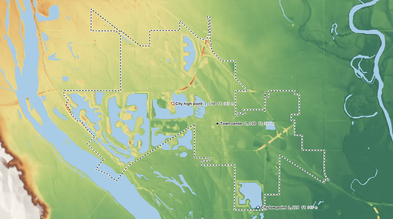 Topographic elevation map of Valley, Nebraska, shaded from 1,120 ft on the southeast side to 1,190 ft on the northwest side