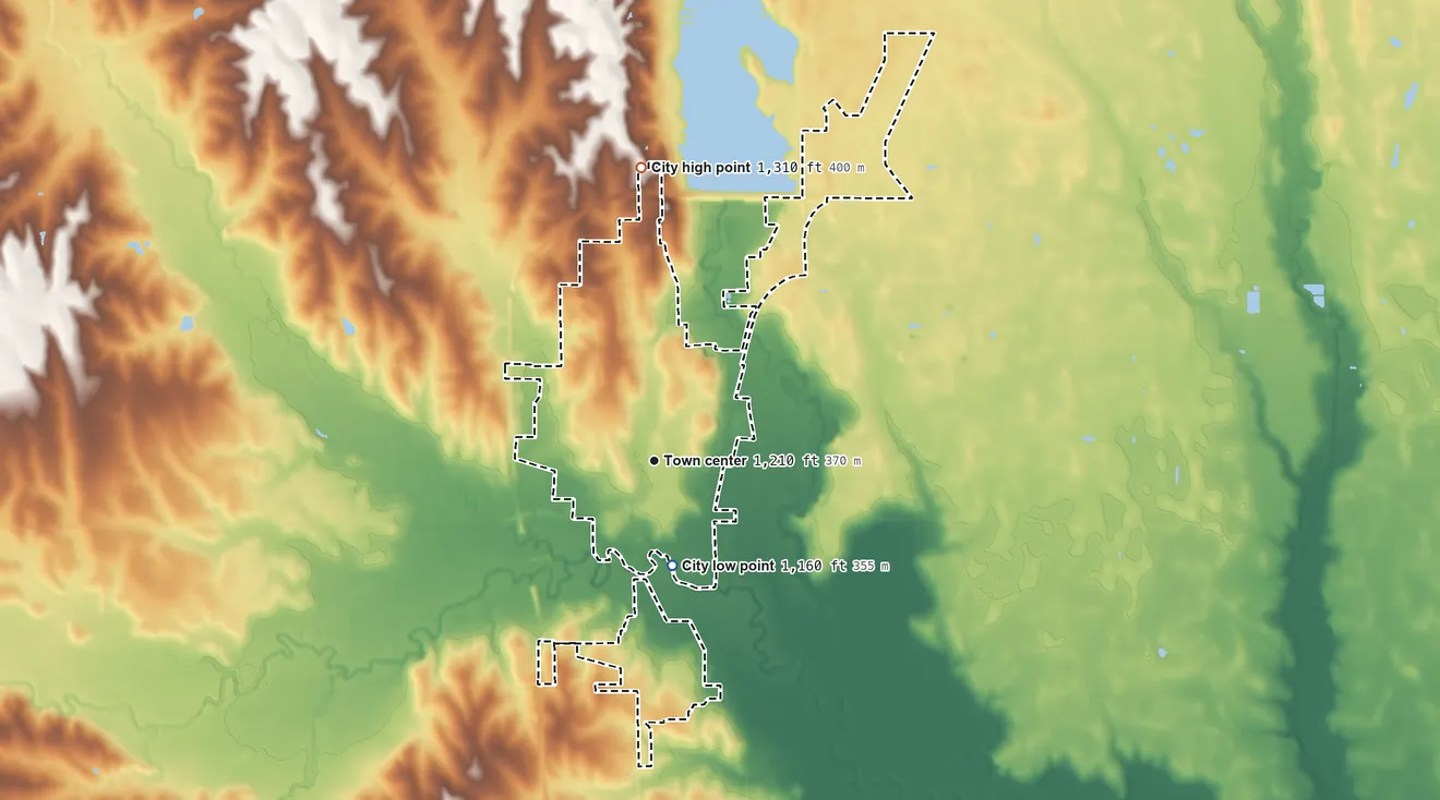 Topographic elevation map of Wahoo, Nebraska, shaded from 1,160 ft on the south side to 1,310 ft on the north edge, below higher ground just outside