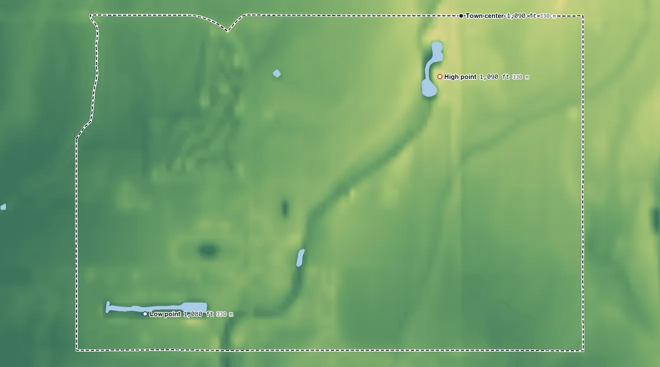 Topographic elevation map of Wann, Nebraska, shaded from 1,080 ft on the southwest side to 1,090 ft on the south side