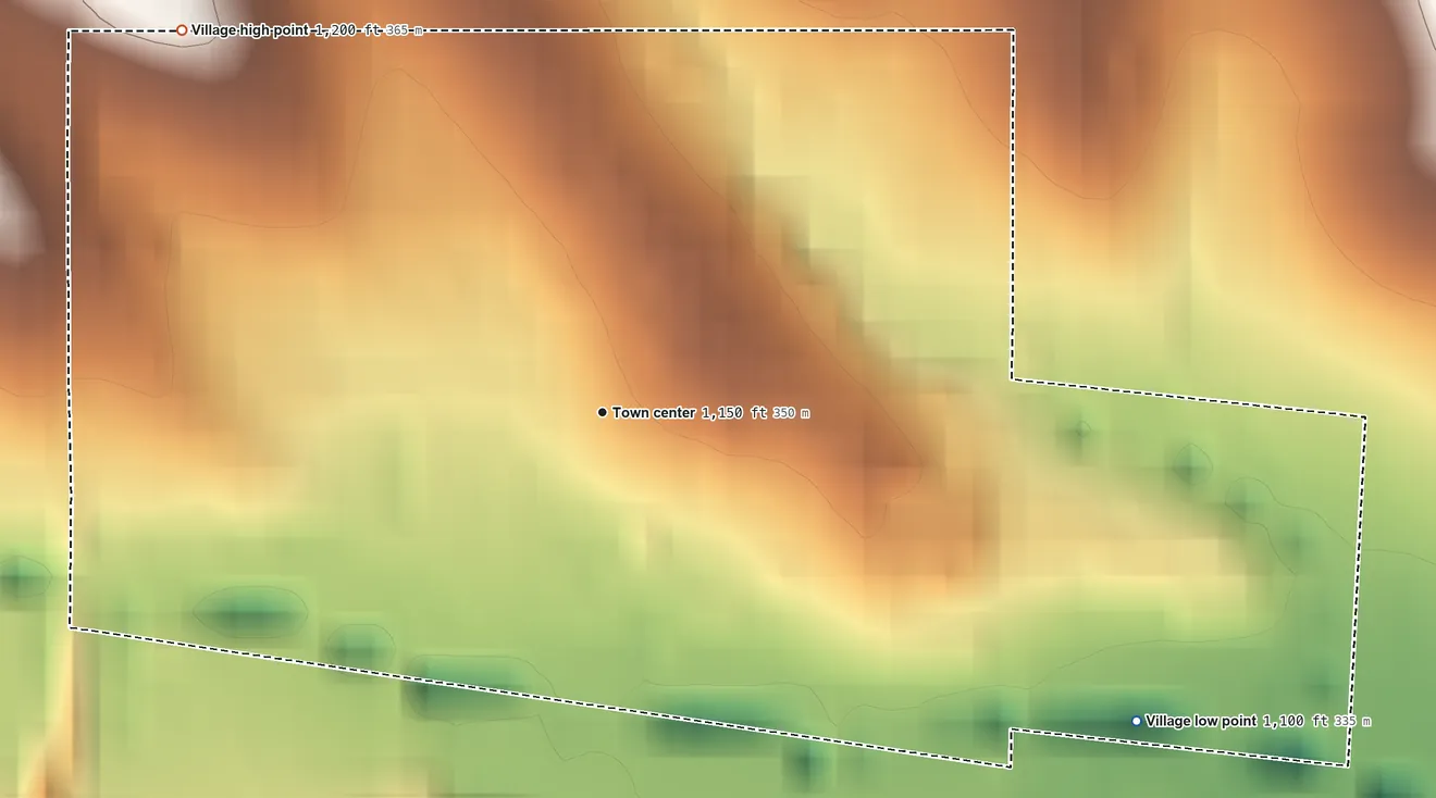 Topographic elevation map of Washington, Nebraska, shaded from 1,100 ft on the southeast side to 1,200 ft on the northwest side
