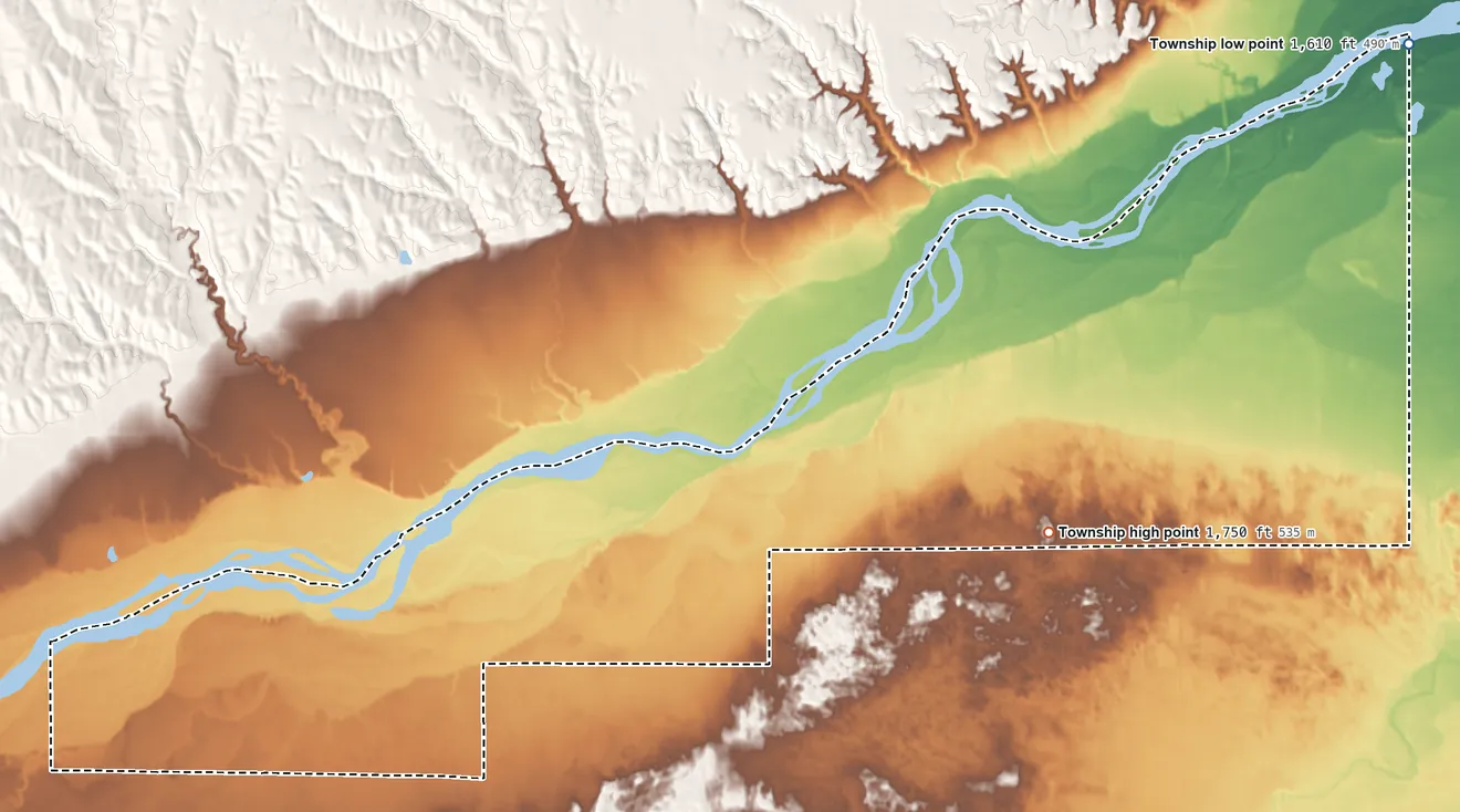 Topographic elevation map of West Newman Township, Nebraska, shaded from 1,610 ft on the northeast side to 1,750 ft on the east side