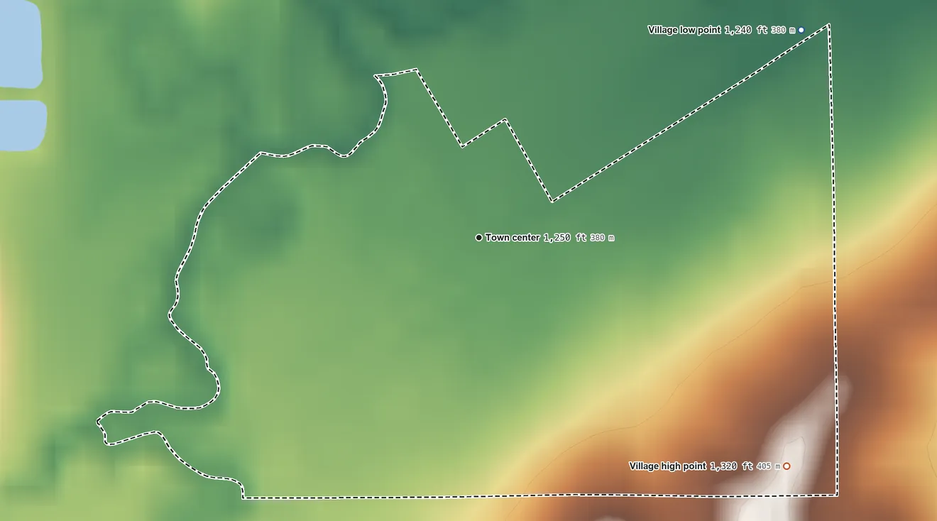 Topographic elevation map of Weston, Nebraska, shaded from 1,240 ft on the northeast side to 1,320 ft on the southeast side