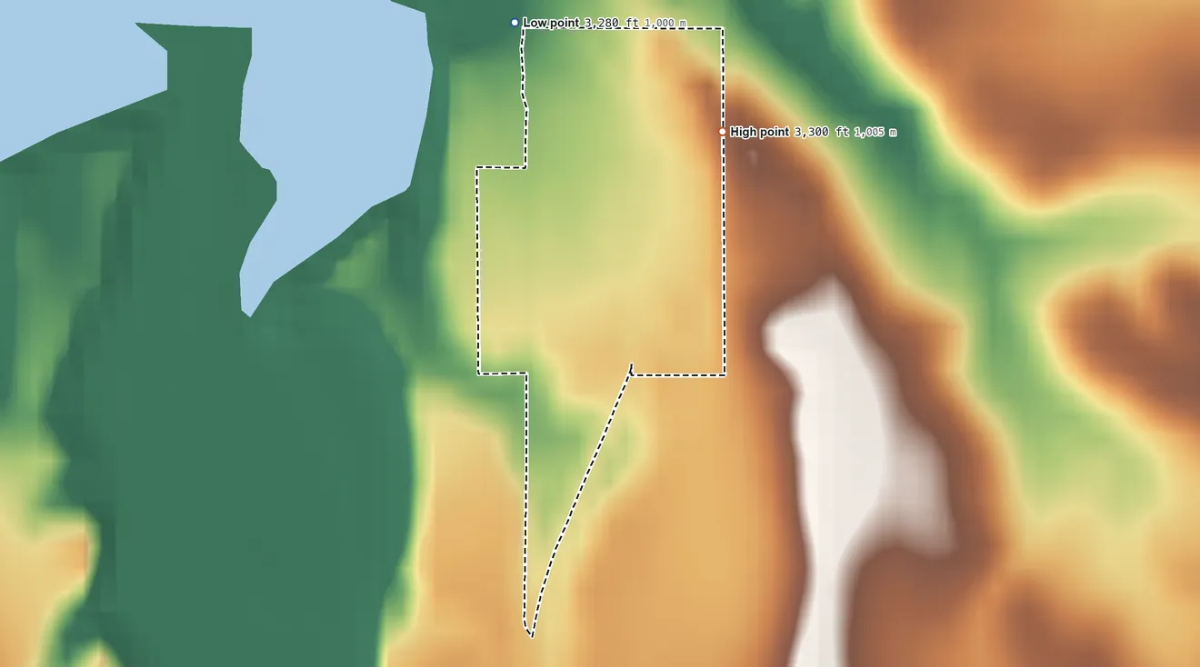 Topographic elevation map of White Clay, Nebraska, shaded from 3,280 ft on the northwest side to 3,300 ft on the northeast side