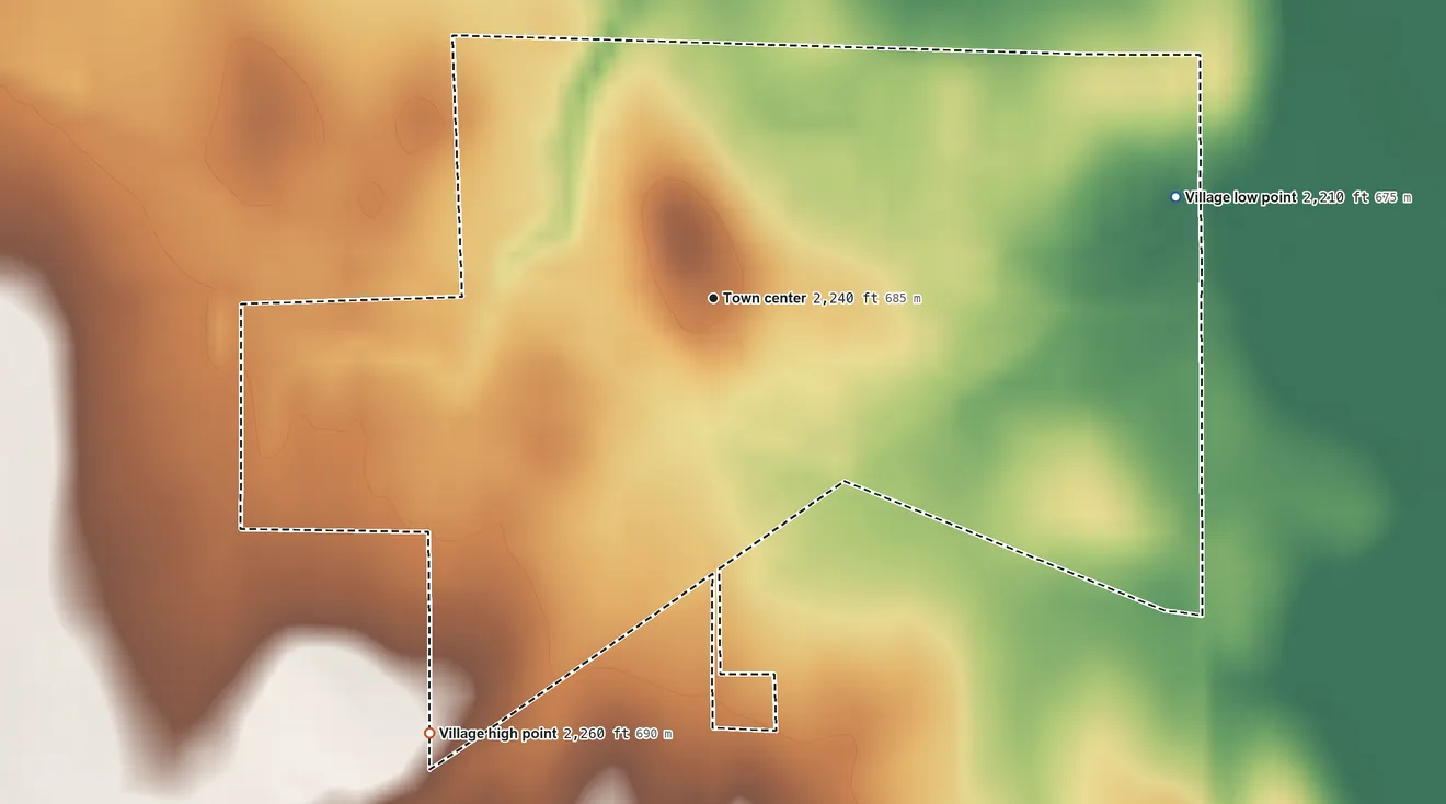 Topographic elevation map of Wilcox, Nebraska, shaded from 2,210 ft on the east side to 2,260 ft on the southwest side