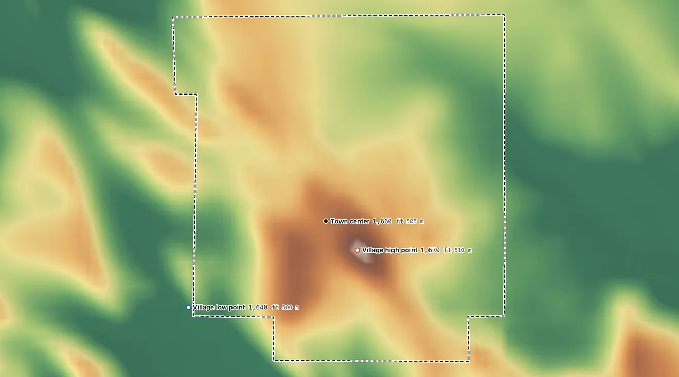 Topographic elevation map of Winnetoon, Nebraska, shaded from 1,640 ft on the southwest side to 1,670 ft near the middle
