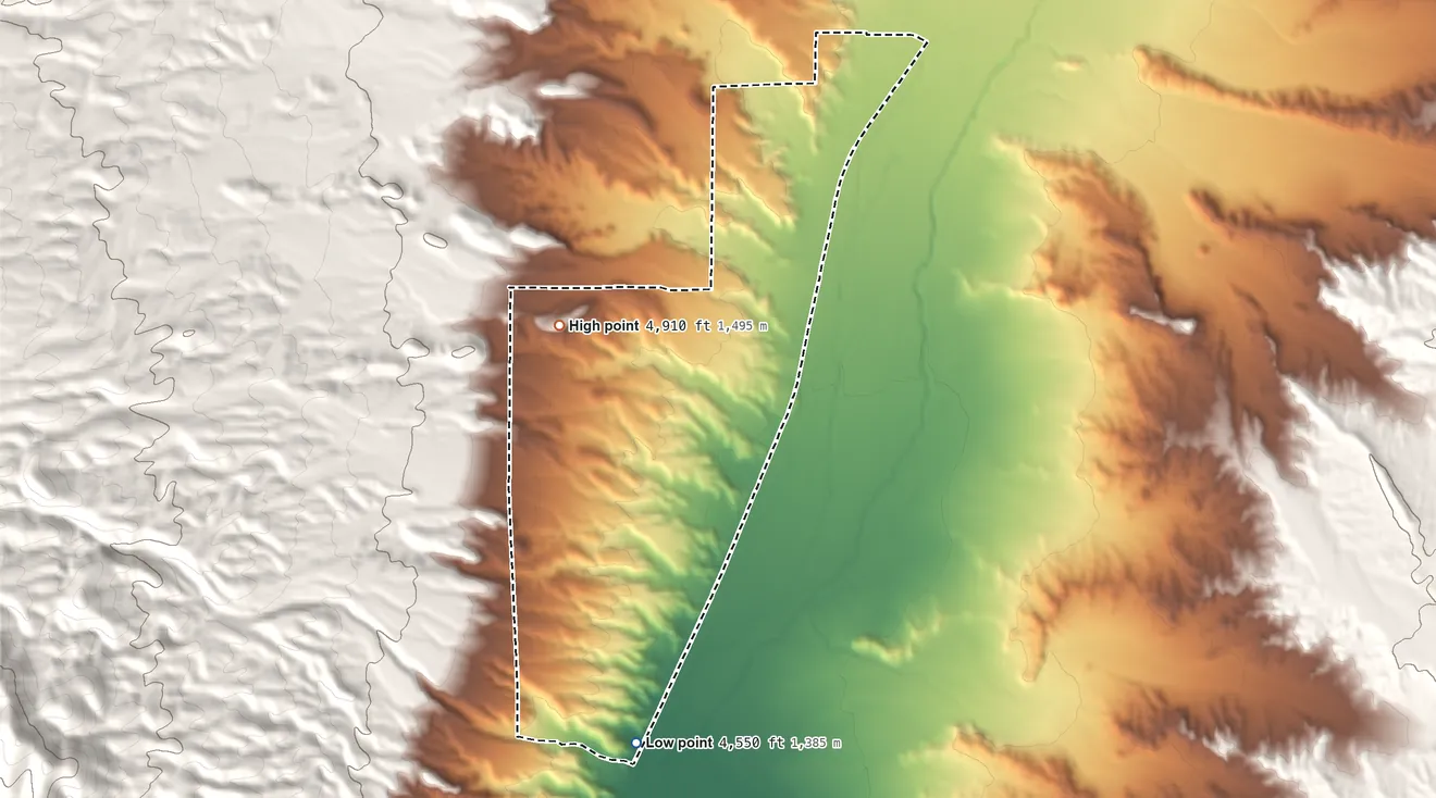 Topographic elevation map of Bennett Springs, Nevada, shaded from 4,550 ft on the south side to 4,910 ft at the foot of the Chief Range