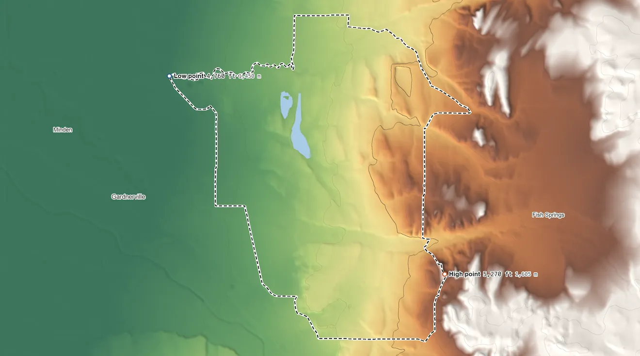 Topographic elevation map of East Valley, Nevada, shaded from 4,760 ft on the northwest side to 5,270 ft on the southeast side