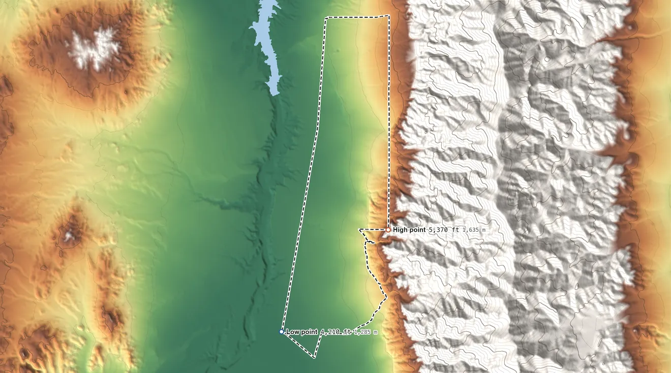 Topographic elevation map of Humboldt River Ranch, Nevada, shaded from 4,210 ft on the southwest side to 5,370 ft at the foot of the Humboldt Range
