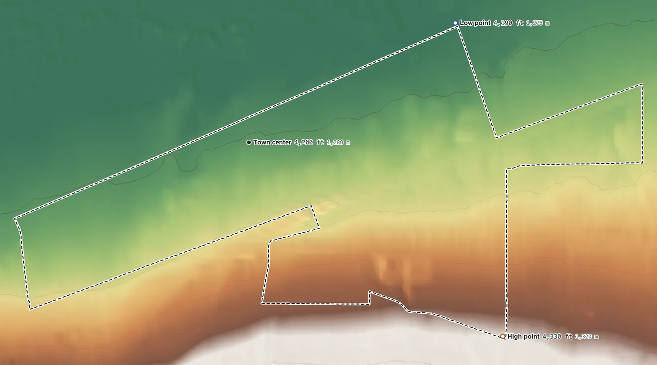 Topographic elevation map of Imlay, Nevada, shaded from 4,190 ft on the northeast side to 4,330 ft at the foot of the Humboldt Range