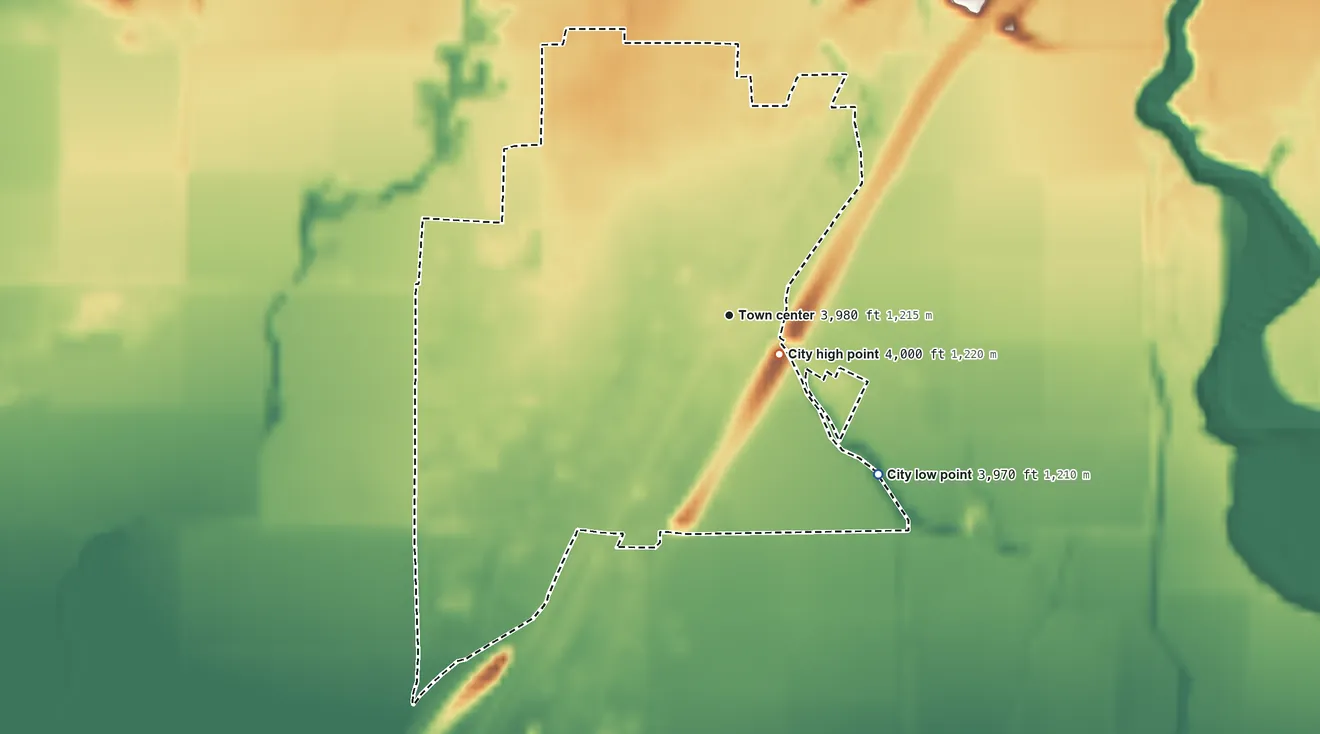 Topographic elevation map of Lovelock, Nevada, shaded from 3,970 ft on the southeast side to 4,000 ft near the middle