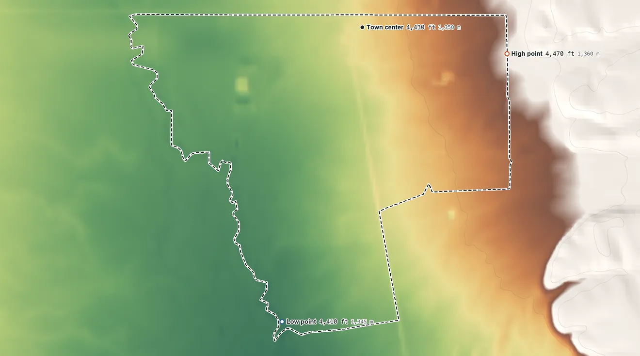 Topographic elevation map of McDermitt, Nevada, shaded from 4,410 ft on the south side to 4,470 ft on the east side