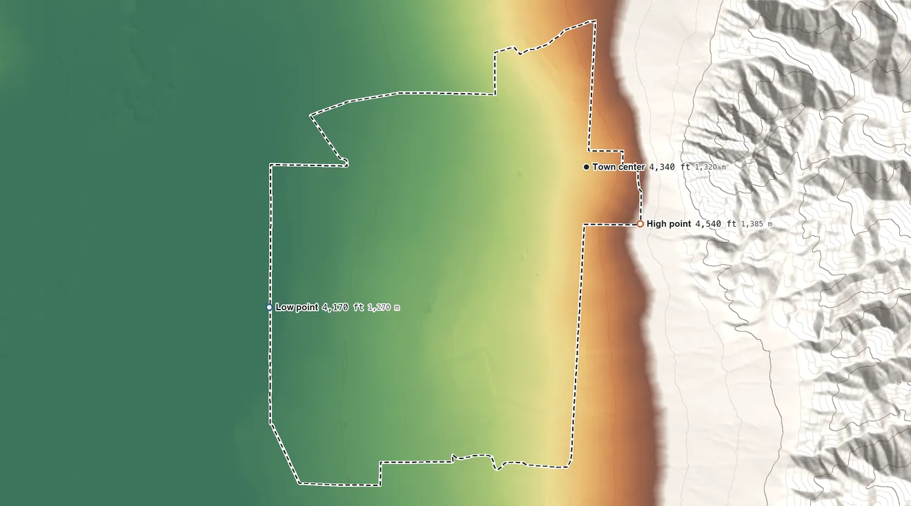 Topographic elevation map of Orovada, Nevada, shaded from 4,170 ft on the southwest side to 4,540 ft at the foot of the Santa Rosa Range