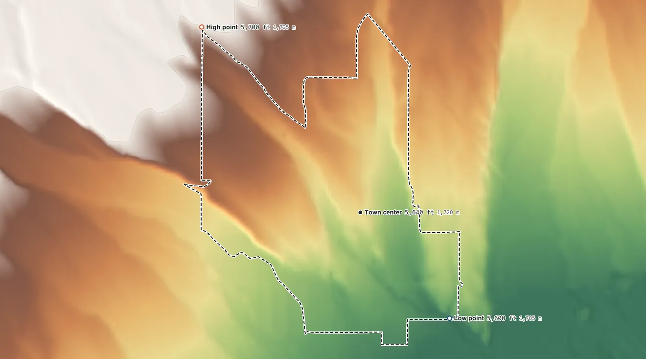 Topographic elevation map of Preston, Nevada, shaded from 5,600 ft on the southeast side to 5,700 ft on the northwest side