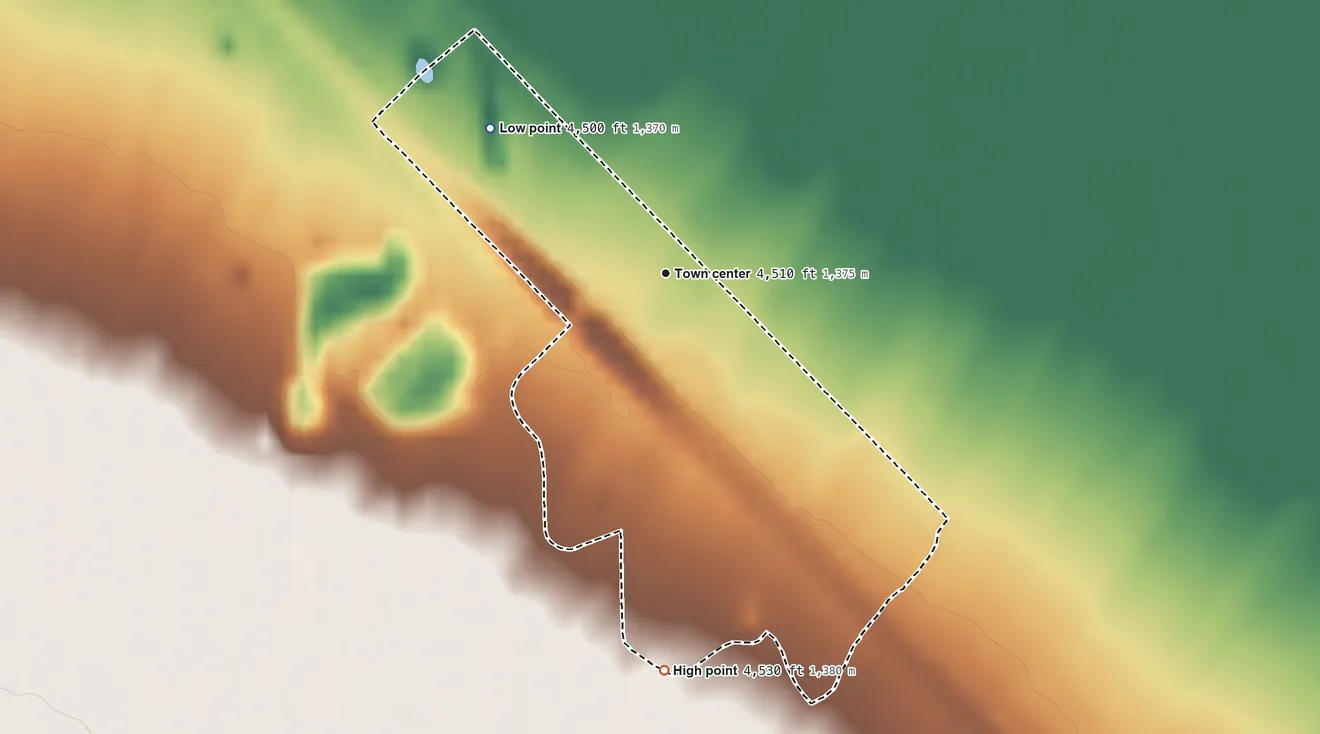Topographic elevation map of Valmy, Nevada, shaded from 4,500 ft on the northwest side to 4,530 ft on the south side