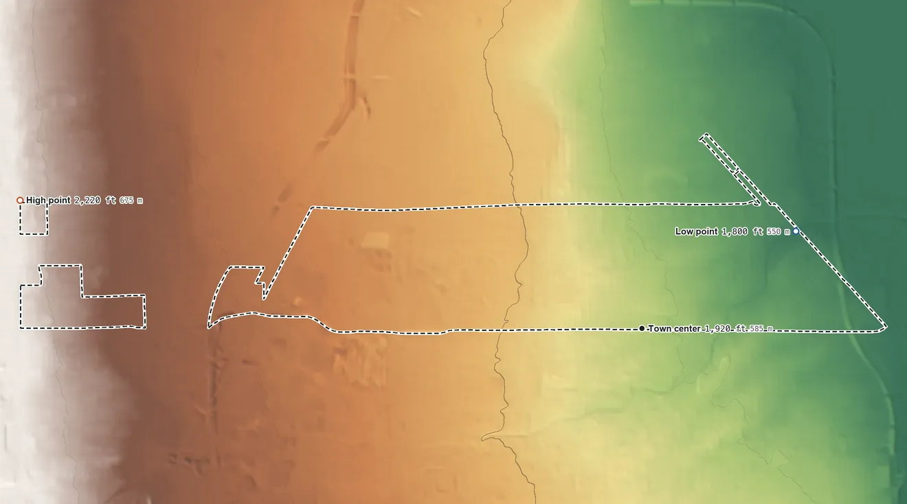Topographic elevation map of Winchester, Nevada, shaded from 1,800 ft on the northeast side to 2,220 ft on the west side