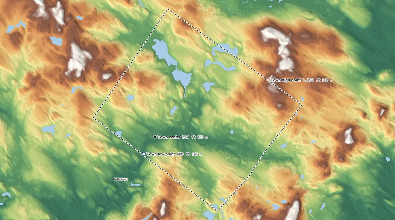 Topographic elevation map of Barnstead, New Hampshire, shaded from 480 ft near the middle to 1,190 ft on the northeast side