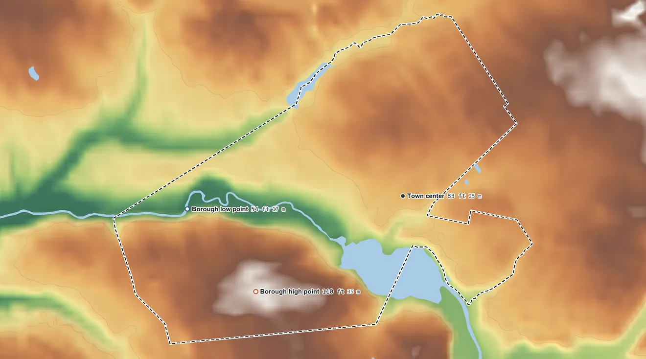 Topographic elevation map of Allentown, New Jersey, shaded from 54 ft on the west side to 110 ft on the southwest side