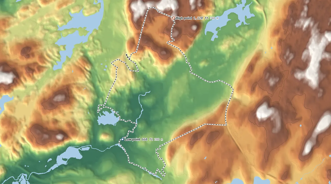 Topographic elevation map of Byram Center, New Jersey, shaded from 660 ft on the west side to 1,120 ft on the north side