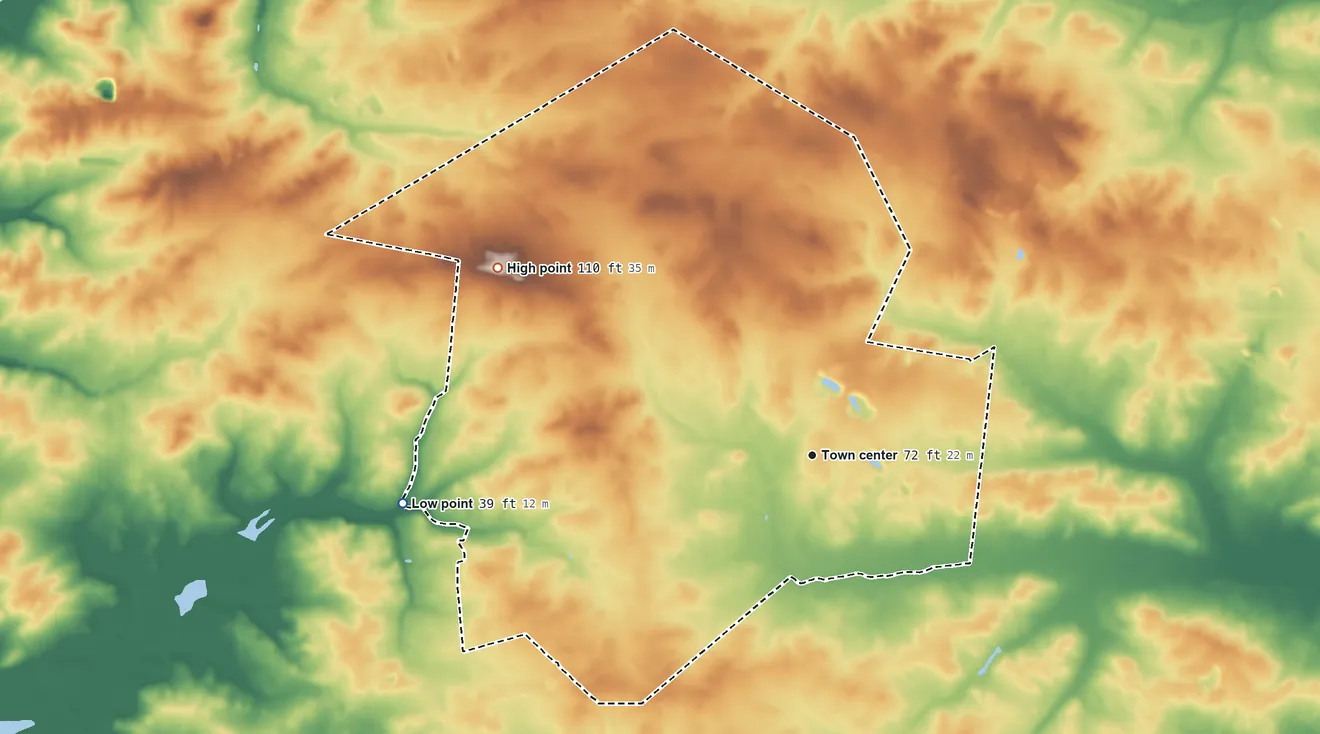 Topographic elevation map of Centre Grove, New Jersey, shaded from 39 ft on the west side to 110 ft on the northwest side