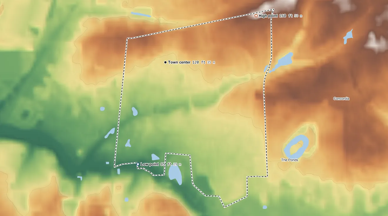 Topographic elevation map of Clearbrook, New Jersey, shaded from 95 ft on the south side to 160 ft on the northeast side