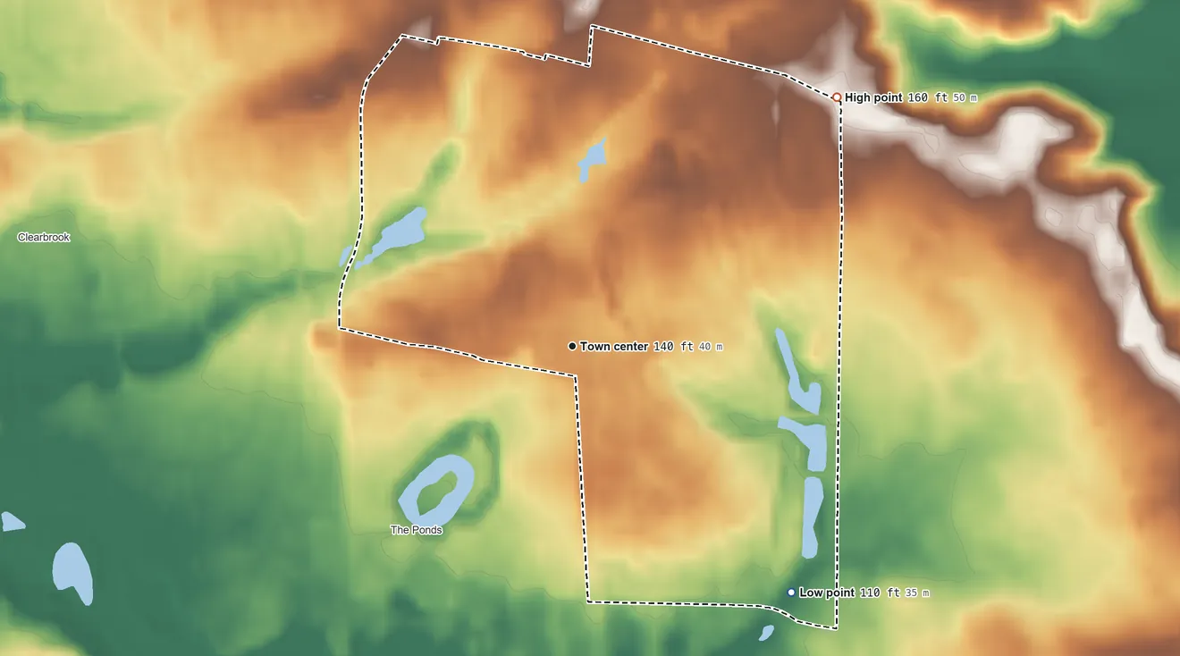 Topographic elevation map of Concordia, New Jersey, shaded from 110 ft on the southeast side to 160 ft on the northeast side